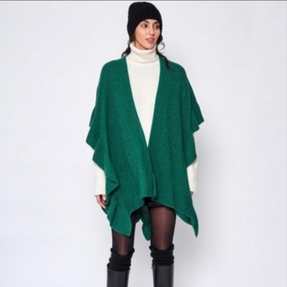 Green Ruffle Ruana Wrap - Picture 1 of 3